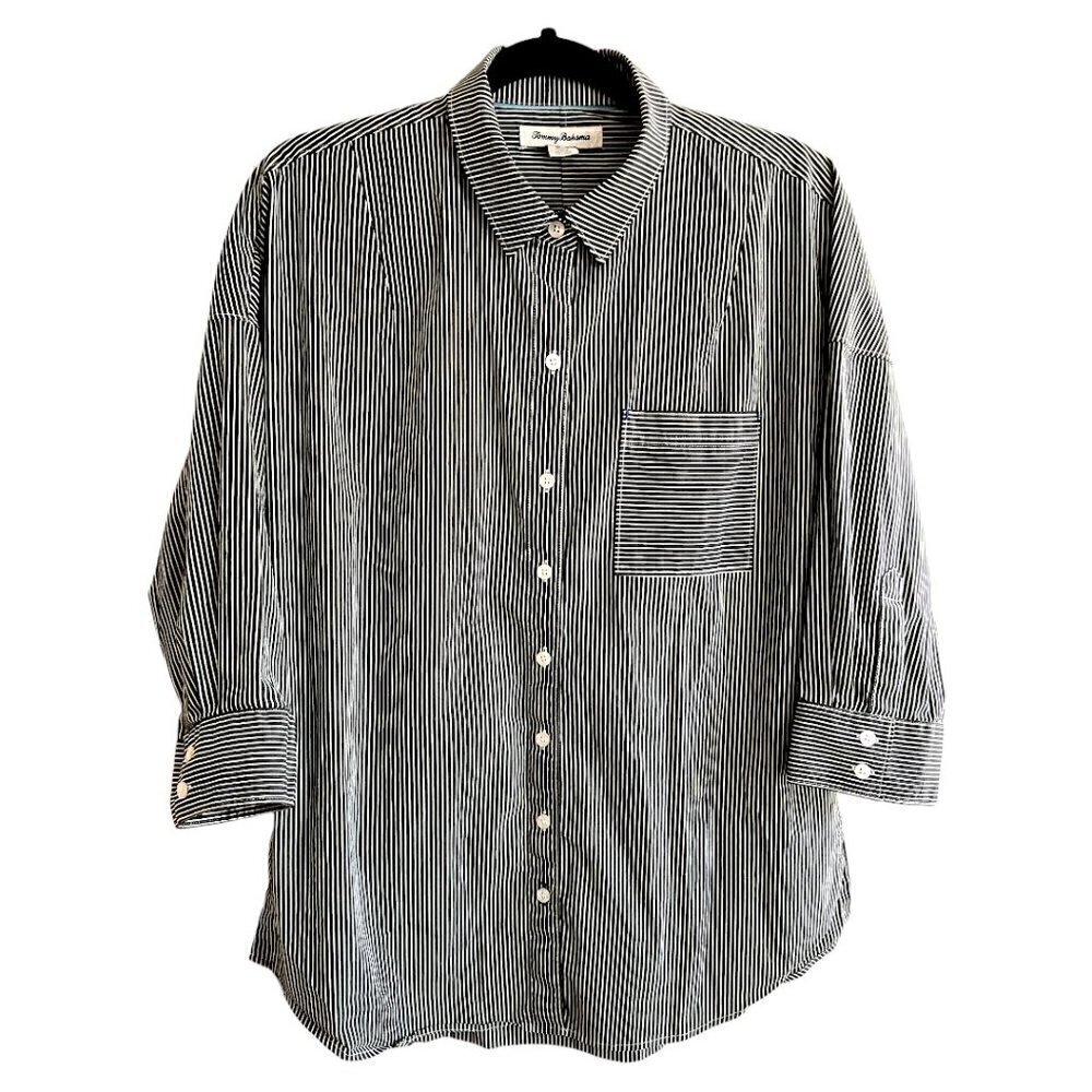 Women's Classic Navy White Nautical Tommy Bahama Button Down Shirt Size Medium